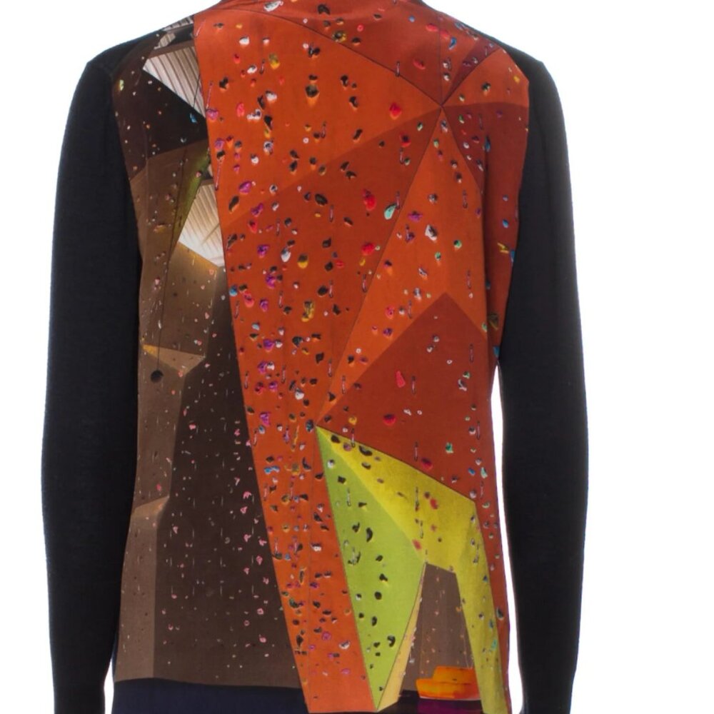 Akris Punto Wool Cardigan with rock climbing gym graphic